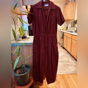 We The Free Burgundy Corduroy Jumpsuit with Short Sleeves